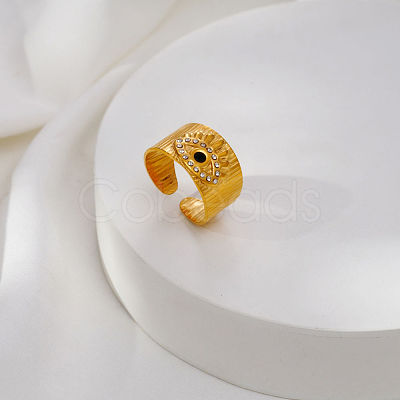 304 Stainless Steel Rhinestone Cuff Open Rings for Women CV9797-1-1