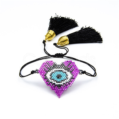 Glass Seed Braided Bead Bracelet with Double Tassel BJEW-A121-26A-1