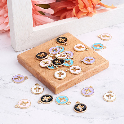 100Pcs 5 Colors Light Gold Plated Alloy Enamel Pendants ENAM-BY0001-01-1