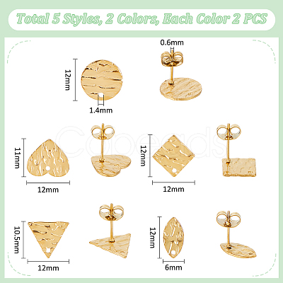 20Pcs 10 Style 304 Stainless Steel Stud Earring Findings STAS-UN0054-86-1