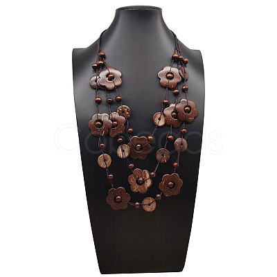 Bohemian Style Coconut Cotton Cord Flower Disc Beaded 3 Layer Necklaces for Women FS-WGE6C1B-03-1