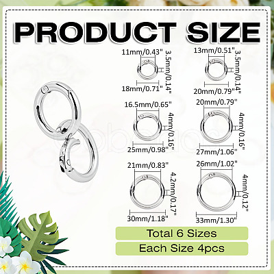24Pcs 6 Styles Zinc Alloy Spring Gate Rings FIND-ME0002-10-1
