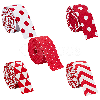 5Pcs 5 Styles Double Sided Polyester Ribbons OCOR-BC0005-43-1