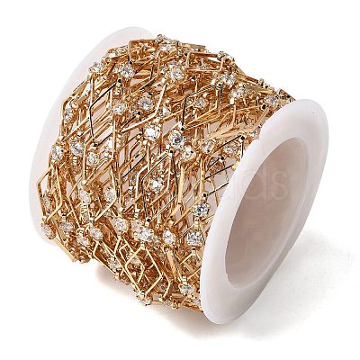 Handmade Brass Pave Clear Cubic Zirconia Rhombus Link Chains CHC-G027-01G-1