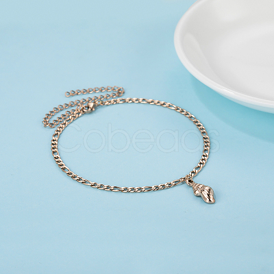 Stainless Steel Seashell Shaped Pendant Twisted Chain Anklets FH3439-1