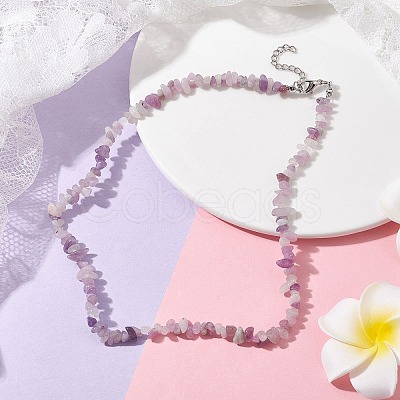 Natural Lepidolite/Purple Mica Stone Chip Beaded Necklace NJEW-JN04615-04-1