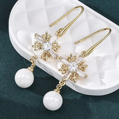 Brass Micro Pave Clear Cubic Zirconia Dangle Stud Earrings EJEW-F362-08G-1