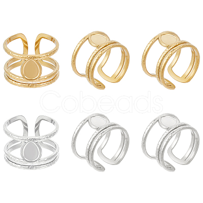 6Pcs 2 Colors 304 Stainless Steel Open Cuff Ring Components STAS-UN0056-76-1