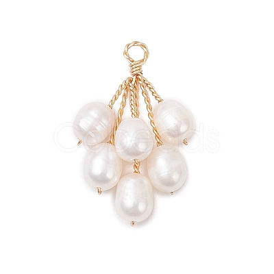 Natural Cultured Freshwater Pearl Rice Beaded Grape Pendants PALLOY-TA00337-1