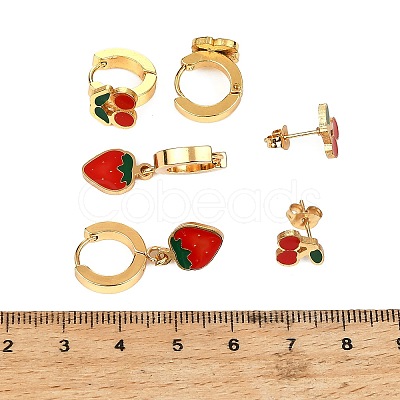 3 Pairs 304 Stainless Steel Enamel Hoop & Stud Earring Sets EJEW-Z166-01G-02-1