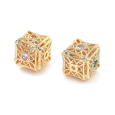 Brass Micro Pave Cubic Zirconia Beads KK-G523-12G-1