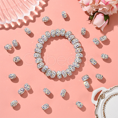 80Pcs Polymer Clay Rhinestone European Large Hole Beads with Silver Color Plated Brass Cores FPDL-LT0001-02D-1