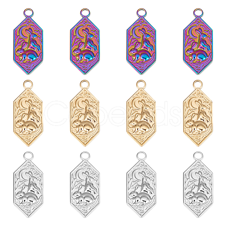12Pcs 3 Colors 304 Stainless Steel Pendants STAS-UN0042-18-1