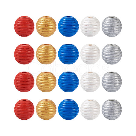 50Pcs 5 Styles Painted Natural Wood Beehive European Beads WOOD-FW0001-01-1