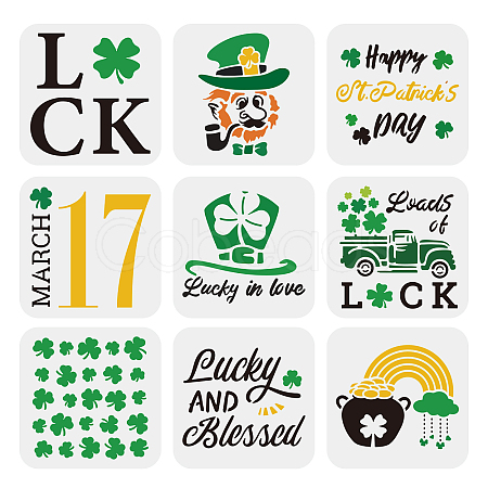 9Pcs 9 Styles Saint Patrick's Day PET Hollow Out Drawing Painting Stencils Sets DIY-WH0383-0021-1