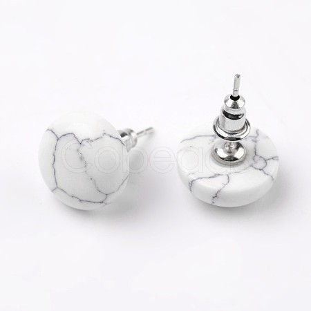 Half Round Dome Natural Howlite Stud Earrings EJEW-L171-12-1