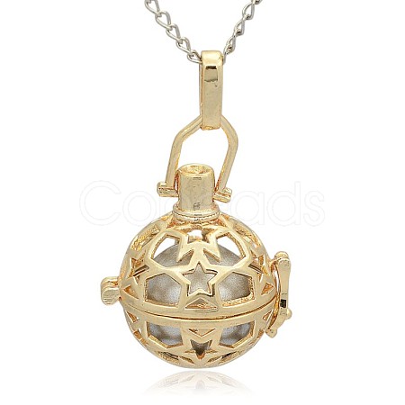 Golden Tone Brass Hollow Round Cage Pendants KK-J226-08G-1