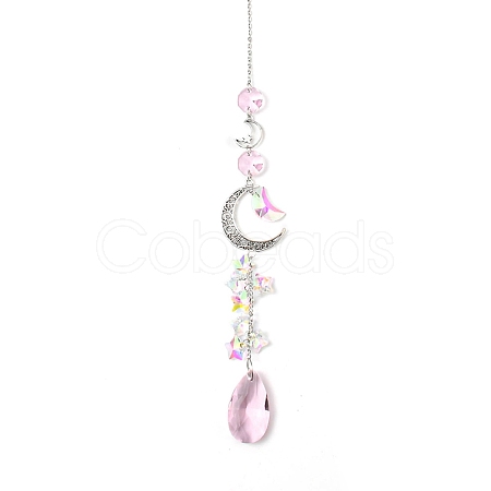 Glass Moon Hanging Suncatcher Pendant Decoration LS-DJEW-PW0008-10B-1