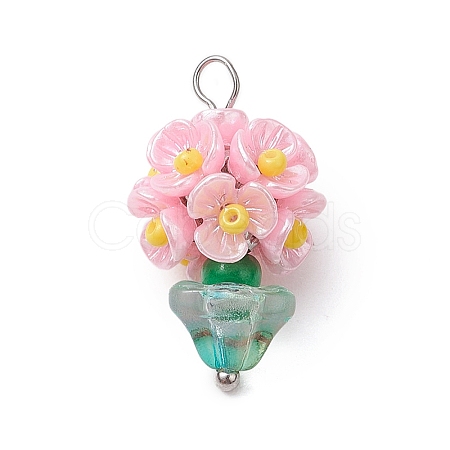 Glass Seed Beaded Flowerpot Pendants PALLOY-MZ00520-05-1