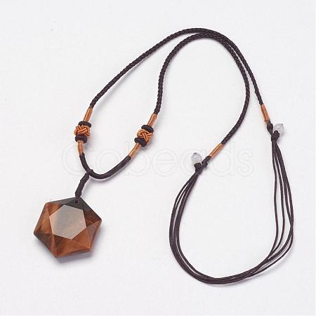 Natural Tiger Eye Pendant Necklaces NJEW-P157-03-1