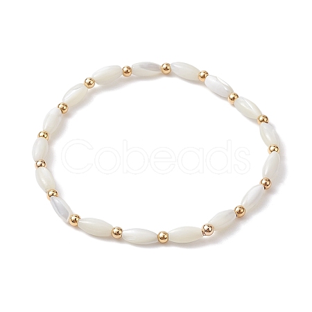 Natural Shell Twist Oval Beaded Stretch Bracelets for Women BJEW-JB10059-1