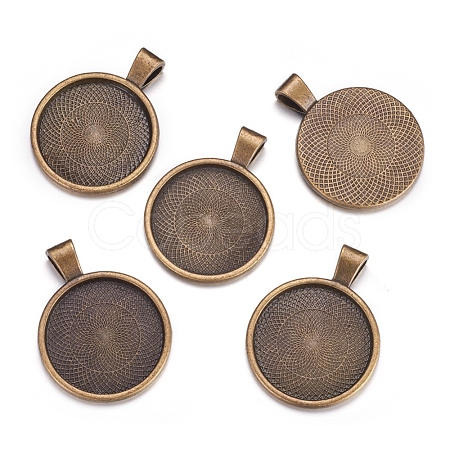 Flat Round Alloy Pendant Cabochon Settings PALLOY-A15654-AB-1
