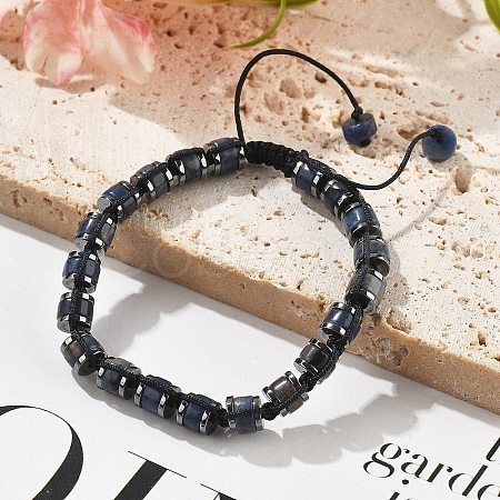 Adjustable Natural Sodalite and Non-magnetic Synthetic Hematite Braided Bead Bracelets BJEW-Z090-01C-1