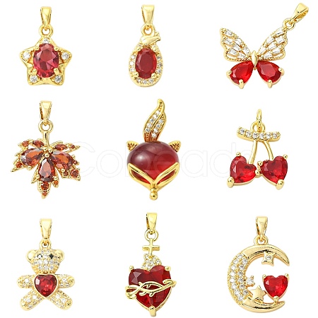 9Pcs Brass Micro Pave Cubic Zirconia Pendants KK-CJ0003-99-1