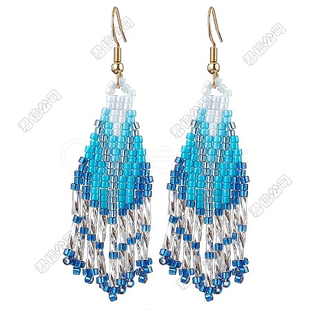 3 Pairs 304 Stainless Steel Glass Seed Beads Tassel Dangle Earrings EJEW-FS00070-1