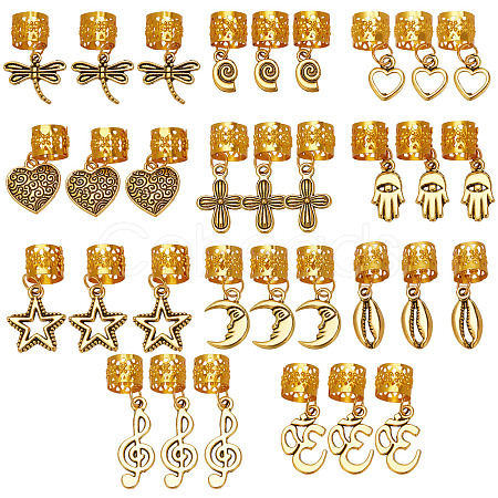 33Pcs 11 Styles Alloy Hair Braid Pendant OHAR-CP0001-14-1