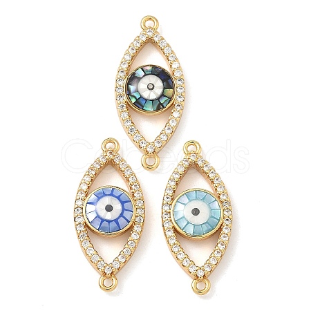 Brass Micro Pave Clear Cubic Zirconia Enamel Horse Eye Connector Charms KK-H534-02G-1