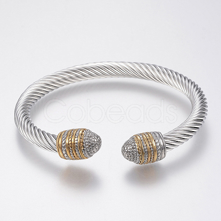 304 Stainless Steel Cuff Bangles Torque Bangles BJEW-H570-02GP-1