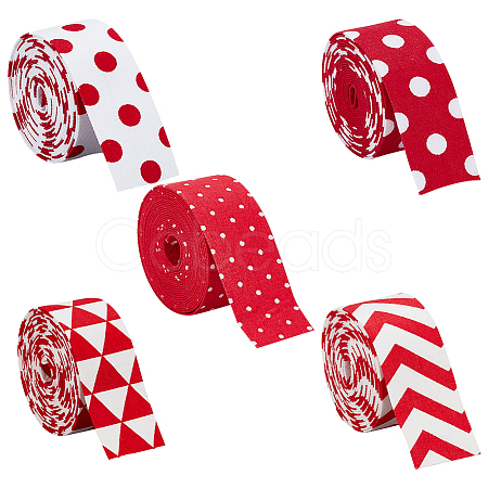 5Pcs 5 Styles Double Sided Polyester Ribbons OCOR-BC0005-43-1