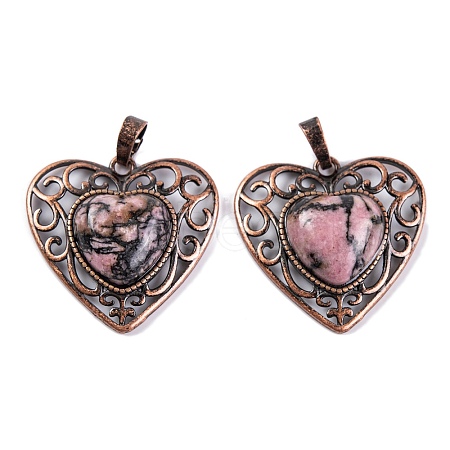 Natural Rhodonite Peach Love Heart Pendants G-G158-01-14-1