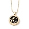 Alloy Rhinestone Pendant Necklaces, with Resin and Ball Chains, Flat Round with Constellation/Zodiac Sign, Golden, Black, Sagittarius, 18.31 inch(46.5cm)