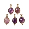 Natural Amethyst Faceted Pendans, Golden Plated Brass Oval Charms, 20.5x9.5x5.5mm, Hole: 1.7mm