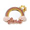 Pearl Rhinestone Rainbow Makeup Mirror, with Alloy Findings, for Woman Mobile Phone Case Accessories, Light Gold, 50x54.5x8mm