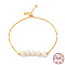 925 Sterling Silver Slider Bracelets, with Natural Pearl Round Beaded, with S925 Stamp, Real 18K Gold Plated, 8-5/8 inch(22cm)