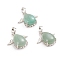 Natural Green Aventurine Pendants, with Platinum Tone Brass Cabochons Settings, teardrop, with Wing, 23~23.5x25x8~9mm, Hole: 8x5mm