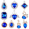 AHADERMAKER 40Pcs 10 Style UV Plating Alloy Pendants, with Crystal Rhinestone and Glass, Swan & Sheep & Teardrop & Heart & Rhombus Charms, Blue, 17.5~22x10~22.5x4~6mm, Hole: 1.5~2mm, 4Pcs/style