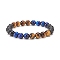 Natural Tiger Eye & Black Agate Round Beaded Stretch Bracelet, Gemstone Jewelry for Women, Prussian Blue, Inner Diameter: 2-1/8 inch(5.5cm)