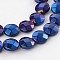 Electroplated Non-magnetic Synthetic Hematite Flat Round Bead Strands, Faceted, Blue Plated, 8x3.5mm, Hole: 1mm, about 51pcs/strand, 15.74 inch