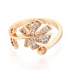 Tropical Leaf Shape Brass Micro Pave Clear Cubic Zirconia Cup Peg Ring Settings KK-T076-12G-2