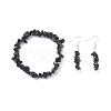 Natural Obsidian Chips Beaded Jewelry Set SJEW-JS01232-01-1