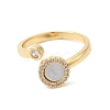 Natural Shell Flat Round Open Cuff Ring with Clear Cubic Zirconia RJEW-L106-017G-2