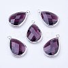 Silver Color Plated Brass Glass Teardrop Pendants X-GLAA-M006-A-06S-1