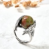 Natural Unakite Wings Adjustable Rings RJEW-K241-04AS-11-3