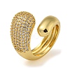 Teardrop Brass Micro Pave Cubic Zirconia Open Cuff Rings for Women RJEW-Z050-13G-1