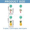 ARRICRAFT 4 Pairs 2 Style Coconut Tree & Pineapple Enamel Dangle Clip-on Earring EJEW-AR0001-08-2