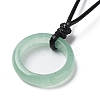 Natural Green Aventurine Ring Pendant Necklace with Waxed Cords NJEW-R262-01A-09-3